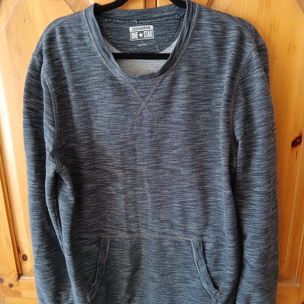 Converse OneStar Sweater/Sweatshirt Large Heather Blue Crew Neck Pullover Pocket